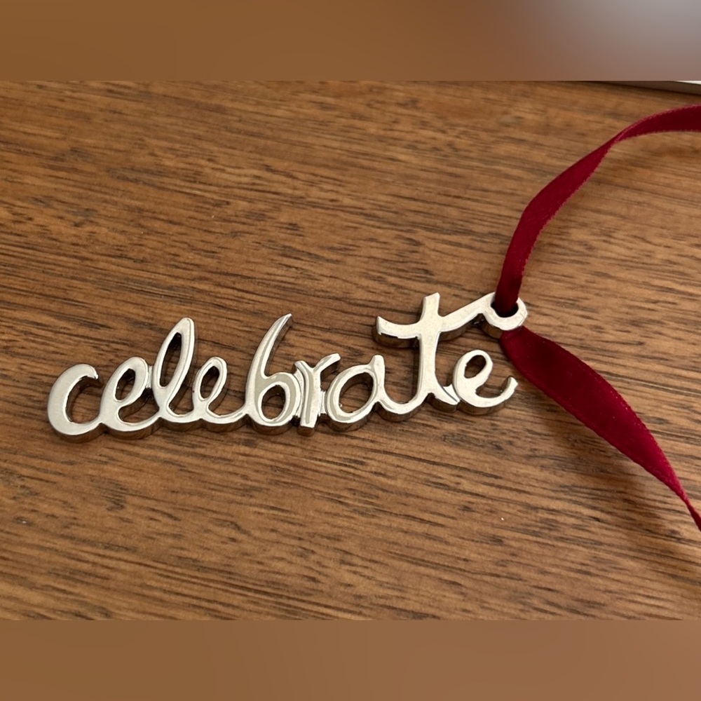 Celebrate silver Gorham Ornament with Red Ribbon Gift Topper Graduation